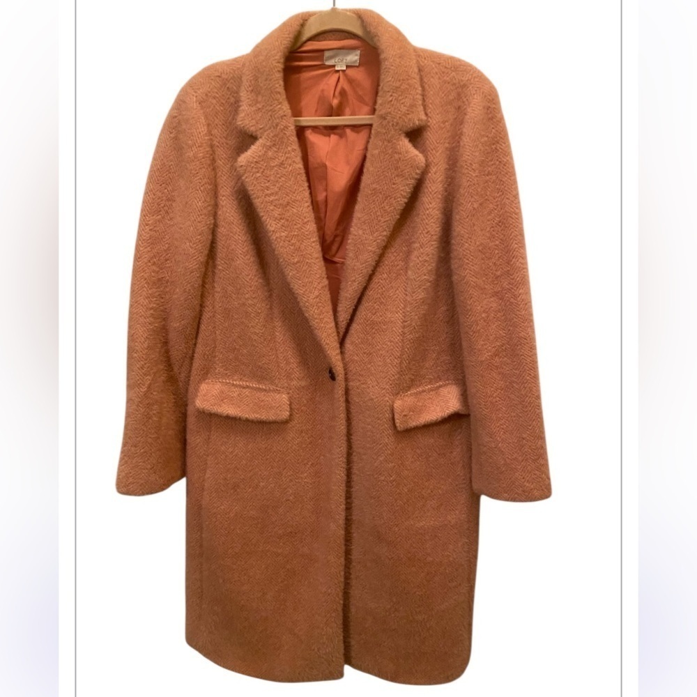 LOFT Herringbone Melange Coat in Soft Pink - Size M